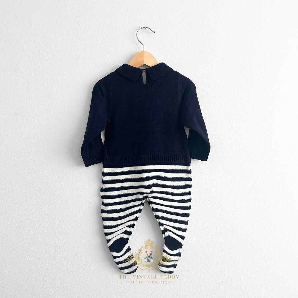 NWT Cute Boys Knit Sweater One-piece Bodysuits Footie Farm Tractor Navy Newborn - Picture 4 of 4